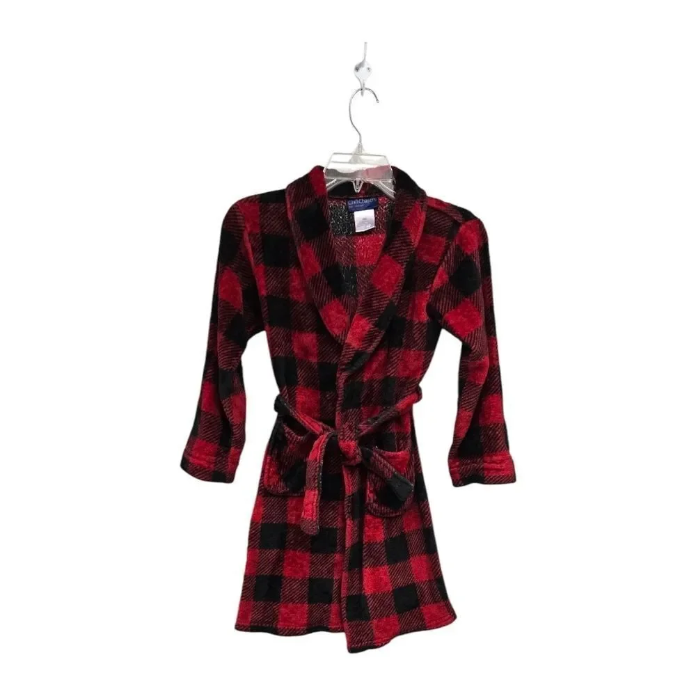 Cuddl Duds Kids Chill Chaser Red Black Buffalo Plaid Child Robe Faux Fur Plush